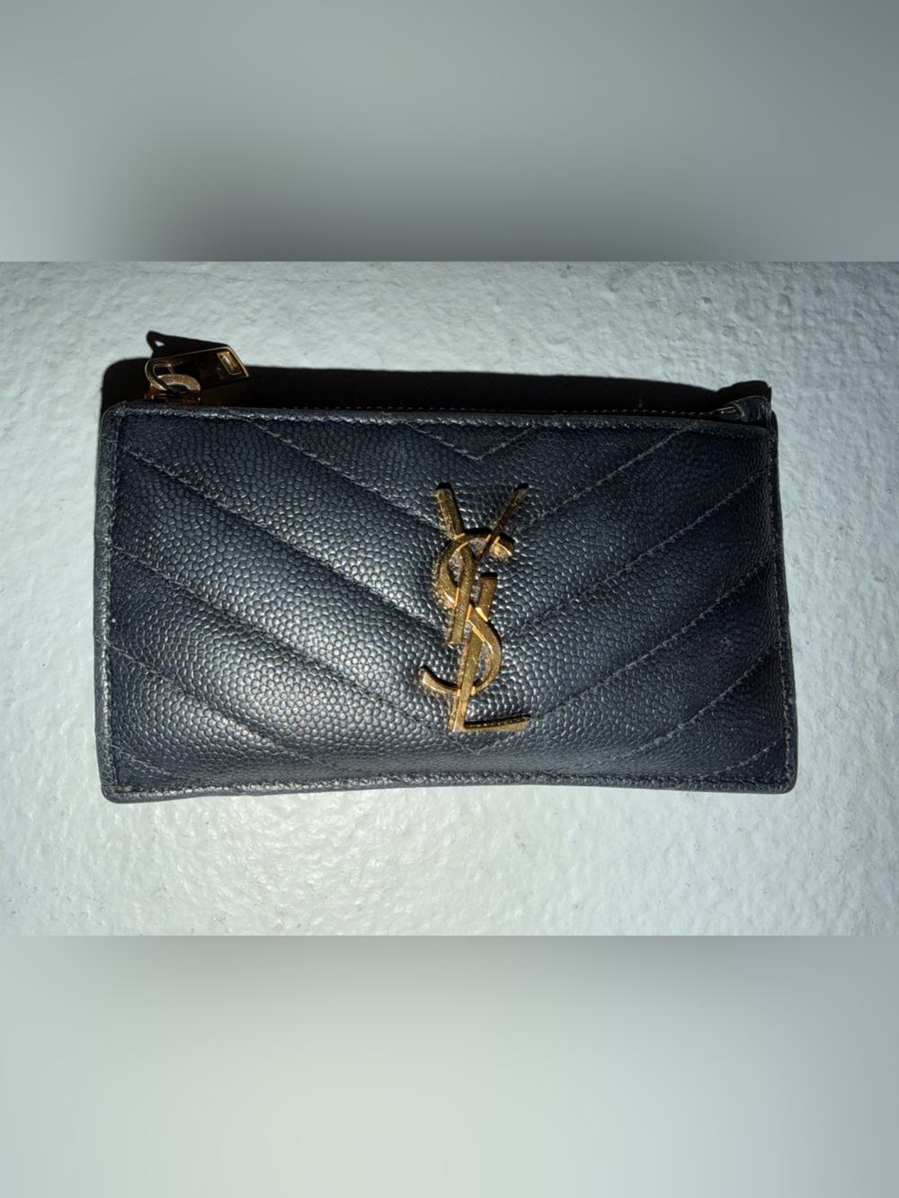 Saint Laurent Black Quilted Leather Card Case with Gold YSL Emblem